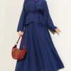 Belted Pleated Skirt Two-Piece Set Navy Blue wholesale clothing set - Hicabistan Turkey factory
