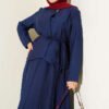 Belted Pleated Skirt Two-Piece Set Navy Blue wholesale clothing set view 2 - Hicabistan Turkey factory