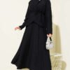 Belted Pleated Skirt Two-Piece Set Black wholesale clothing set view 2 - Hicabistan Turkey factory