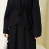 Belted Pleated Skirt Two-Piece Set Black wholesale clothing set view 4 - Hicabistan Turkey factory