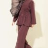 Gold Buttoned Ribbed Tencel Two-Piece Set Plum