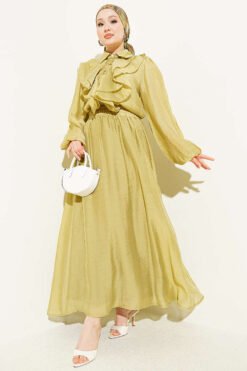 Gold Button Front Ruffled Skirt Set Gold