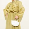 Gold Button Front Ruffled Skirt Set Gold بالجملة clothing set view 2 - Hicabistan مصنع تركيا
