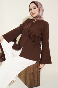 Buttoned Side-Tie Kimono Brown