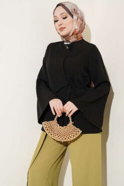 Buttoned Side-Tie Kimono Black