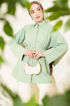 Shirt with Hidden Buttons and Gold Buckle Gold