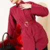Shirt with Hidden Buttons and Gold Buckle Burgundy