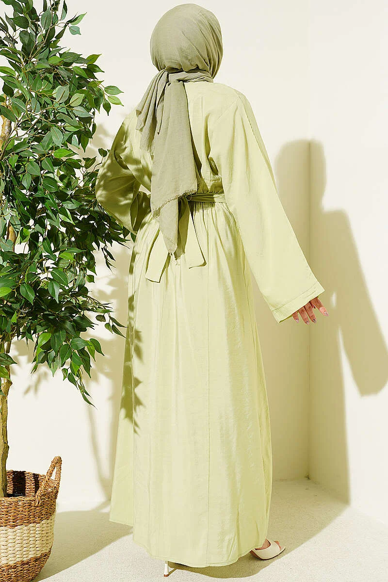 Dress with Gold Buckle and Detail Gold wholesale dress view 3 - Hicabistan Turkey factory