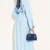 Dress with Gold Buckle and Detail Baby Blue all'ingrosso dress view 3 - Hicabistan fabbrica Turchia