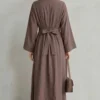 Dress with Gold Buckle and Detail Brown Großhandel dress view 3 - Hicabistan Türkei Fabrik