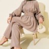 Belted Modal Two-Piece Set Mink all'ingrosso clothing set - Hicabistan fabbrica Turchia