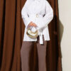 Shirt with Pleated Detail and Gold Buckle White wholesale shirt view 2 - Hicabistan Turkey factory
