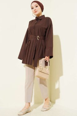 Alternatieve weergave van Shirt with Pleated Detail and Gold Buckle Brown