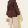 Shirt with Pleated Detail and Gold Buckle Brown wholesale shirt view 3 - Hicabistan Turkey factory