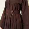 Shirt with Pleated Detail and Gold Buckle Brown wholesale shirt view 4 - Hicabistan Turkey factory