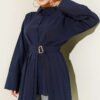 Shirt with Pleated Detail and Gold Buckle Navy Blue