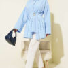 Shirt with Pleated Detail and Gold Buckle Blue all'ingrosso shirt view 2 - Hicabistan fabbrica Turchia
