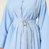 Shirt with Pleated Detail and Gold Buckle Blue all'ingrosso shirt view 4 - Hicabistan fabbrica Turchia