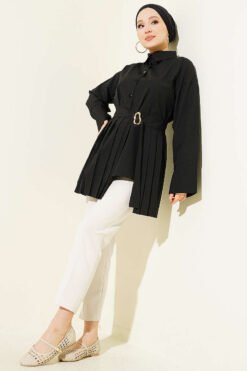 Alternative view of Shirt with Pleated Detail and Gold Buckle Black