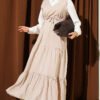 Shirt Detail Belted Tunic Dress Beige