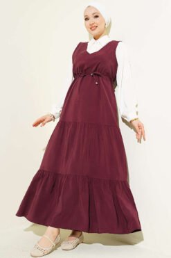 Shirt Detail Belted Tunic Dress Burgundy