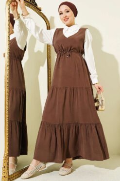 Shirt Detail Belted Tunic Dress Brown