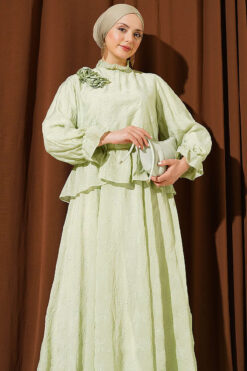 Ruffled Skirt Two-Piece Set with Rose Accessory wholesale clothing set view 2 - Hicabistan Turkey factory