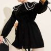 Lace Double Sailor Collar Shirt Black