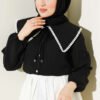 Lace Sailor Collar Short Shirt Black