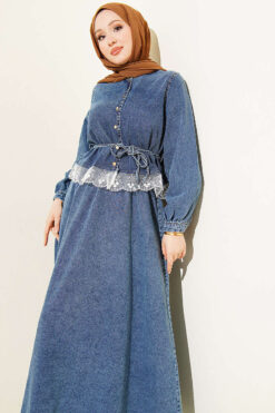 Lace Trimmed Belted Denim Set wholesale clothing set view 2 - Hicabistan Turkey factory