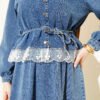 Lace Trimmed Belted Denim Set all'ingrosso clothing set view 4 - Hicabistan fabbrica Turchia