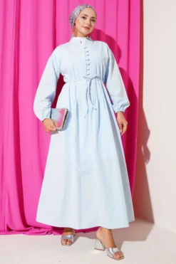 Collared Buttoned Dress Baby Blue