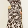 Button-Up Patterned Dress Brown