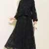 Jacket Collar Floral Pattern Chiffon Skirt Set Black wholesale clothing set - Hicabistan Turkey factory