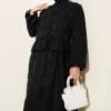 Jacket Collar Floral Pattern Chiffon Skirt Set Black wholesale clothing set view 2 - Hicabistan Turkey factory