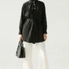 Mandarin Collar Button-Up Shirt Black wholesale shirt view 2 - Hicabistan Turkey factory