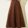 Belted Suede Flared Skirt