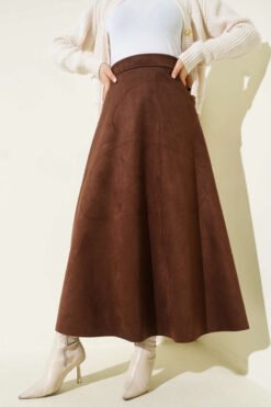 Belted Suede Flared Skirt