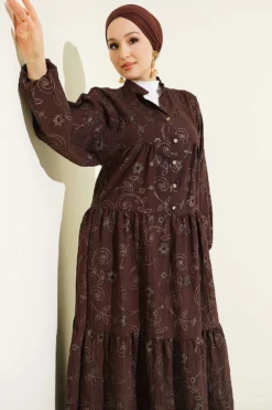 Alternative view of Floral Half Button Dress Brown