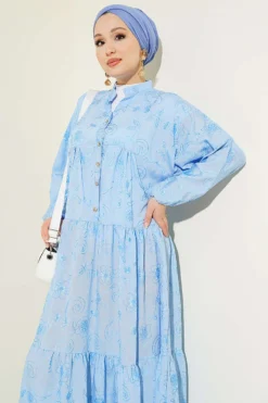 Alternative view of Floral Half Button Dress Blue