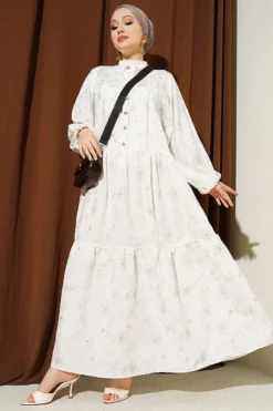 Floral Half Button Dress Stone