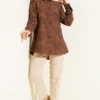 Flower Embossed Basic Shirt Brown Großhandel shirt view 2 - Hicabistan Türkei Fabrik
