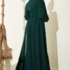 Floral Motif Tulle Cape Evening Dress Emerald Großhandel dress view 3 - Hicabistan Türkei Fabrik