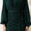 Floral Motif Tulle Cape Evening Dress Emerald Großhandel dress view 4 - Hicabistan Türkei Fabrik