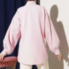 Flower Embroidered Tie-Neck Shirt Pink groothandel shirt view 3 - Hicabistan Turkije fabriek