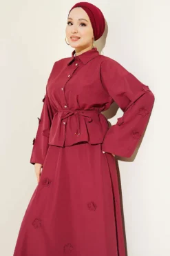 Alternative view of Floral Embellished Tie-String Skirt Set Burgundy