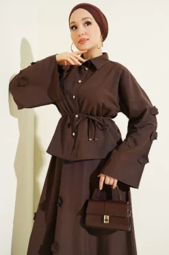 Alternative view of Floral Embellished Tie-String Skirt Set Brown