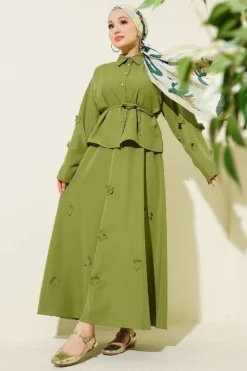 Floral Embellished Tie-String Skirt Set Green