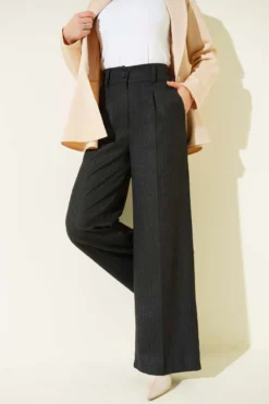 Alternative view of Wide Leg Pants with Thin Stripe Detail Anthracite