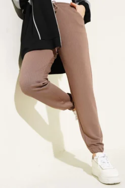 Striped Tie-Waist Jogger Pants Brown